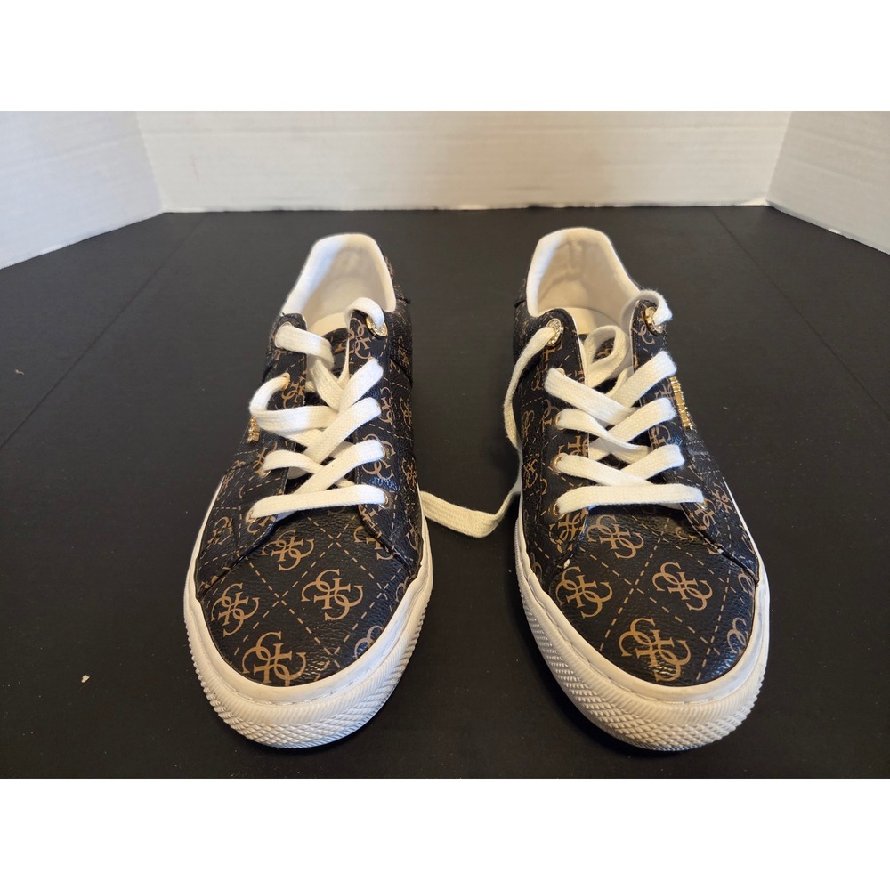 Guess Loven Womens Brown Logo Print Low Top Sneakers GWLOVEN3 Size 9M